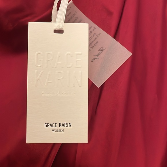 Grace Karin Red Burgundy Stretch Satin High Neck Sheath Dress 2X - Picture 3 of 11